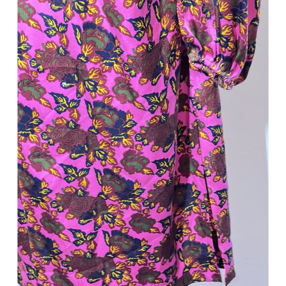 VTG Michel Goma Saks Vibrant Pink Floral Silk Long Slv Dress France 42 US M/L - Picture 4 of 11